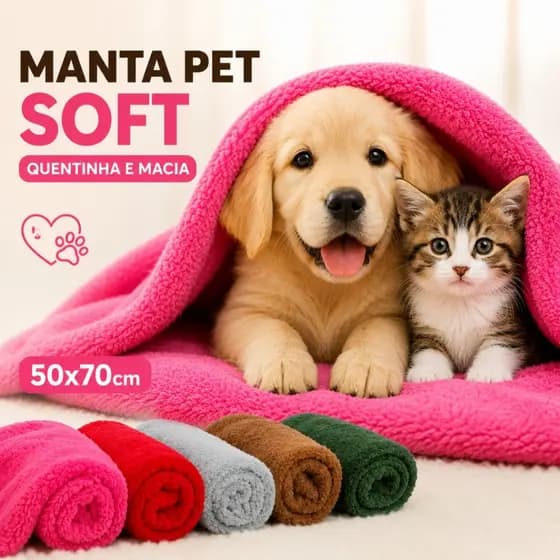 Cobertor Pet Soft Quentinho 50x70 Cachorro Gato Manta Fleece Macia Unidade, Kit 2 ou Kit 5