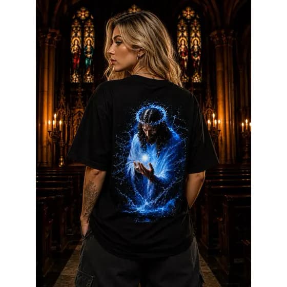 Camiseta Cristã 100% Algodão Camisa redentor soberano Casual blusa confortável compre com fé