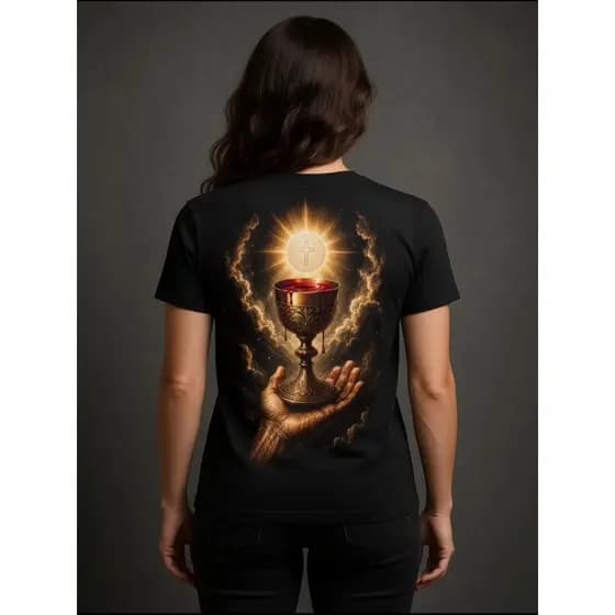 Camiseta Unissex Cálice Sagrado blusa Santa ceia camisa 100% Algodão Premium