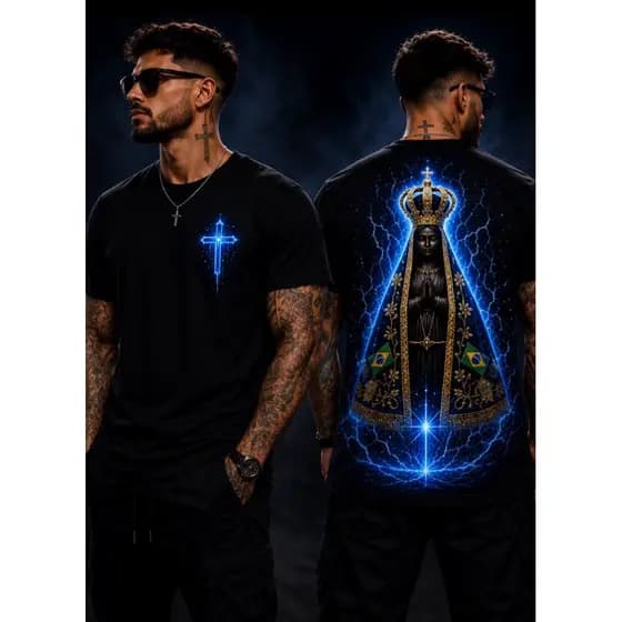 Camiseta Católica Nossa Senhora Aparecida Cruz Azul Cristã Unissex