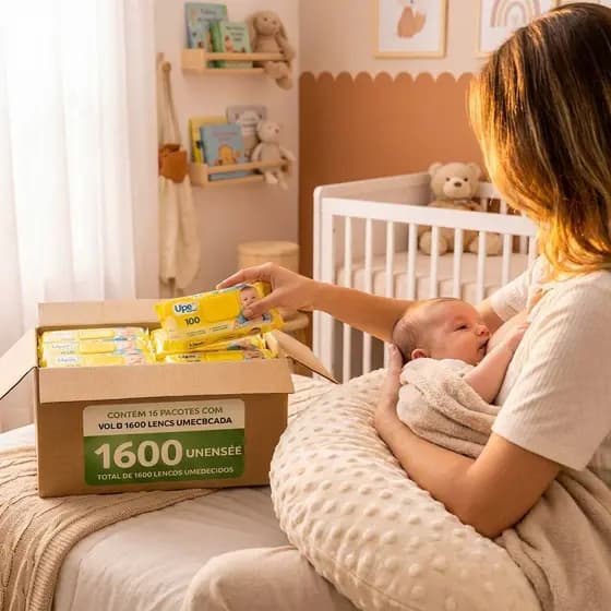 Kit 16 Pacotes Lenço Umedecido 1600 Unidades Bebê Sem Álcool Aloe Vera + almofada amamentação