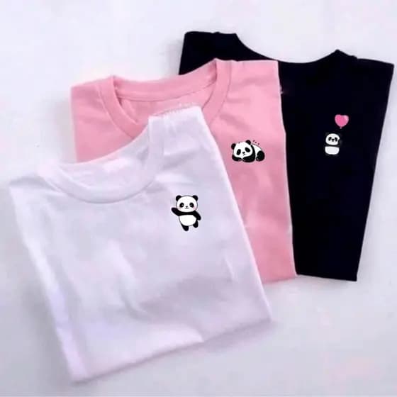 Kit 3 Camisetas Feminina Tshirt Trio de Pandas Fofos Camisa 100% Algodão Lançamento Promoção