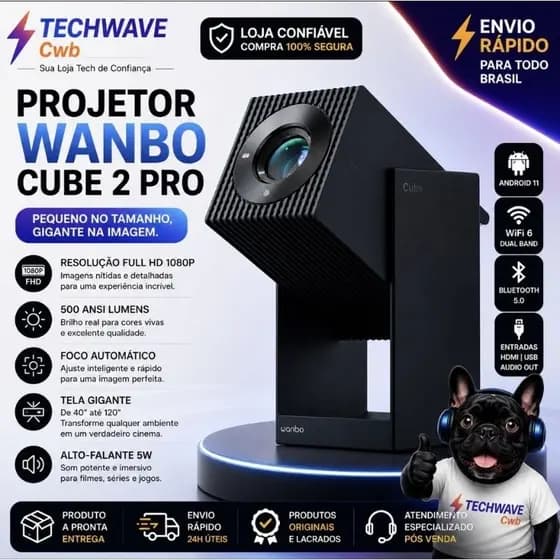 Projetor Wanbo Cube 2 Pro Full HD Android TV cor preto