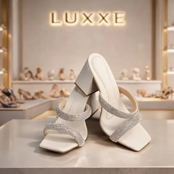 Tamanco Feminino Salto Bloco Pregado com Brilho - Luxxe