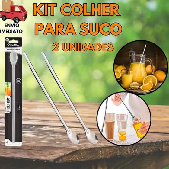 Kit Colher Para Suco 30 CM Feita Em Aço Inox Ideal Para Mexer Sucos Drinks