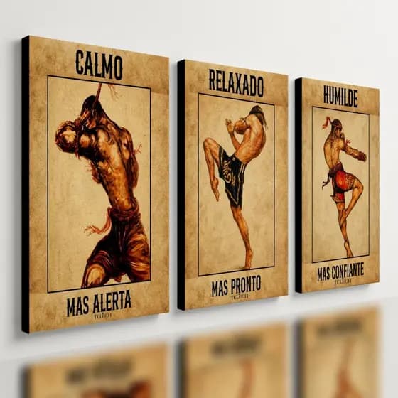 Kit 3 Quadro Decorativo Muay Thai Kickboxing Luta Marcial