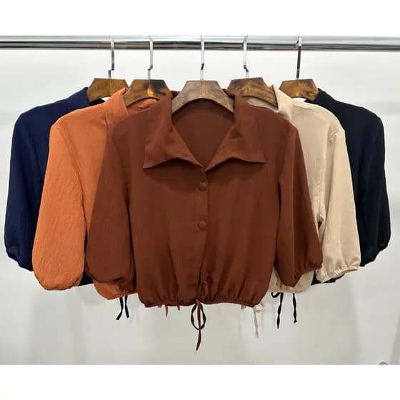 Blusa Femenina Tecido Duna Manga Comprida Com Botaoes e Elasitico Moda Social