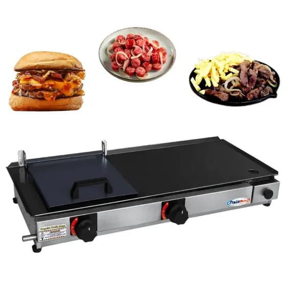 Chapa de Hamburguer A Gas 70x30 com 2 queimadores Chapeira para Lanches Porções