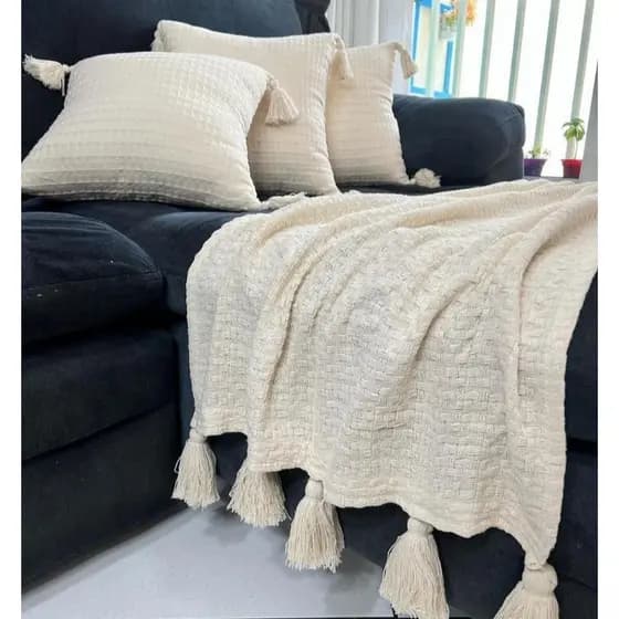 kit Peseira Casal de Luxo e Almofada Pompom 100% Algodão