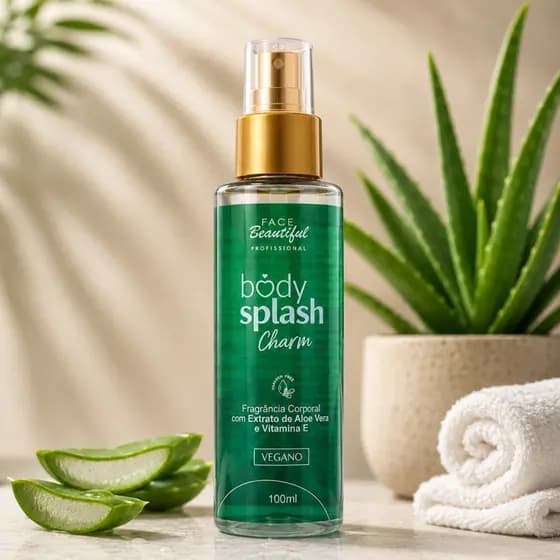 Body Splash Charm Face Beautiful Profissional 100ml – Aloe Vera + Vitamina E | Vegano
