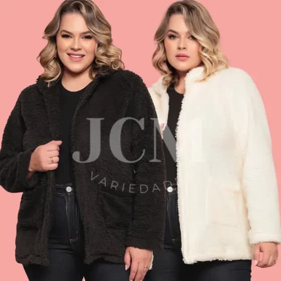 Casaco Feminino Teddy Ted Peludo Manga Longa Capuz Inverno