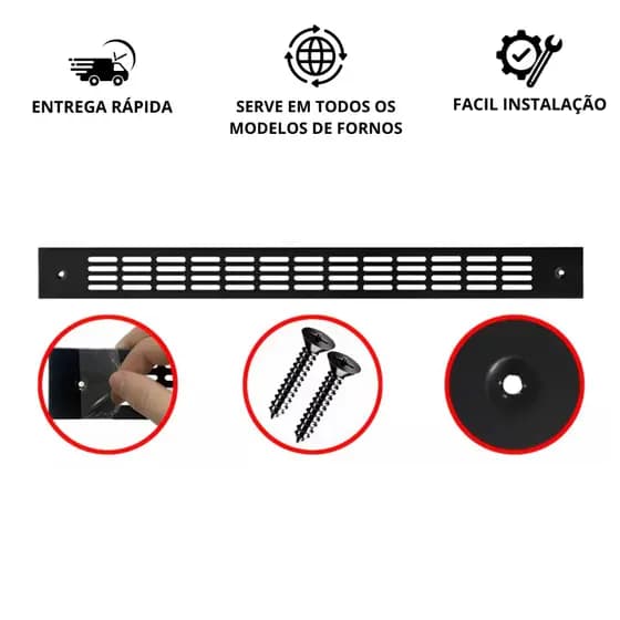 Grade Grelha de Ventilação para Forno de Embutir e Micro-ondas Preta 60cm