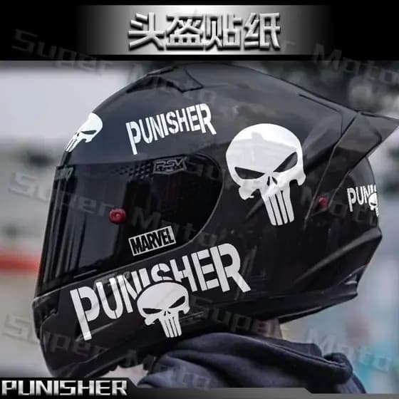 Adesivo Capacete Moto AGV GSB LS2 Integral Personalizado Caveira PUNISHER Modificacao