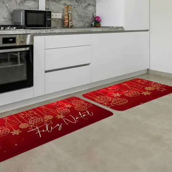 Kit Tapete de Natal para Cozinha 2 peças Christmas - Direto de Fábrica - Envio Imediato!!