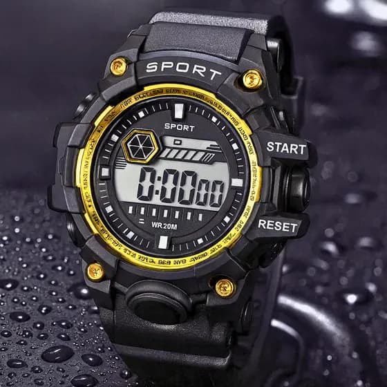 Relógio esportivo Digital Robusto Dourado Masculino Luminoso