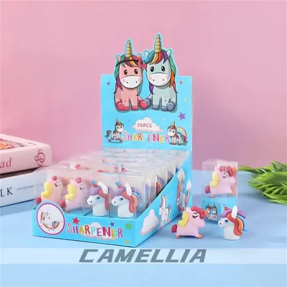 Kit 2 Peças Apontador de Lápis Lápis Afia em Forma de Unicórnio em PVC