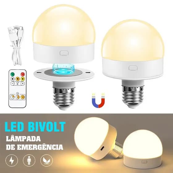 Lâmpada Bulbo De Emergência LED Recarregável E27 com Controle Remoto 3 Cores LED Portátil Magnético