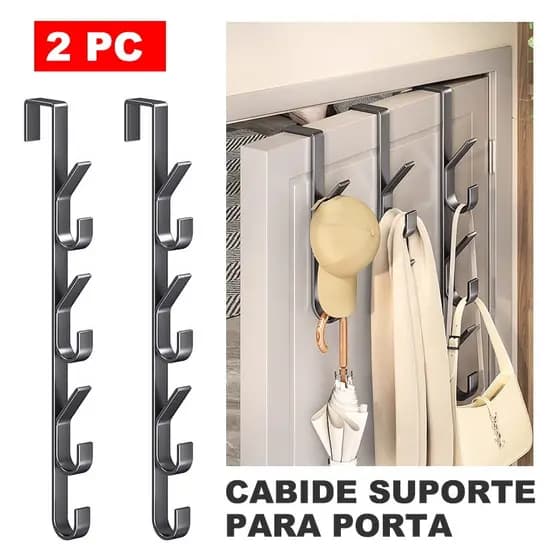 KIT 2 Cabide Suporte Para Porta Metal Com 7 Ganchos Sem Furo Para Pendurar Da Porta