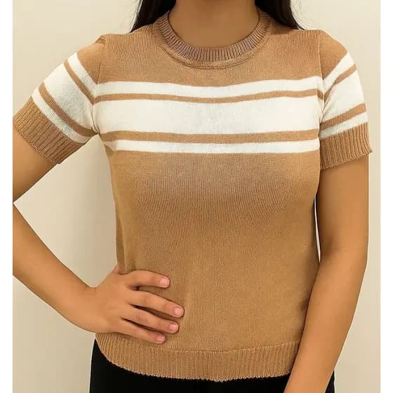 Blusa Feminina Modal Listras Casual Manga Curta Fresquinha Leve Versátil Elegante Moda Tendência