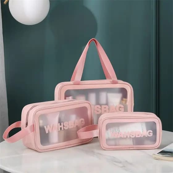 Kit 3 Necessaire Maquiagem Transparente WashBag A Prova De Água