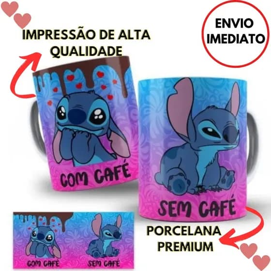 Kit 4 Caneca Copo Porcelana Stitch Premium