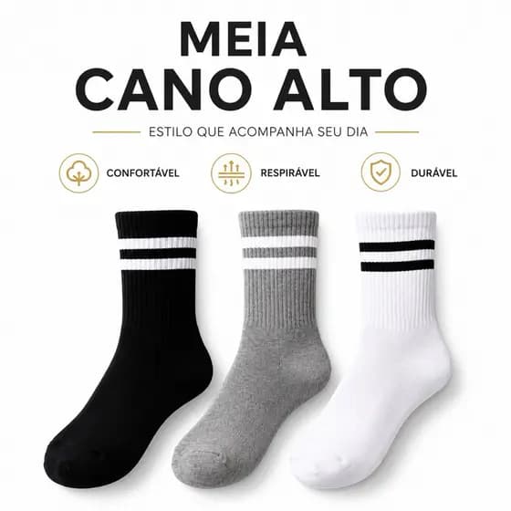 Meias Cano Alto Moderna Adulto Algodão Com 1 a 3 Pares