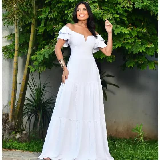 VESTIDO LONGO FEMININO OMBRO A OMBRO DECOTE V