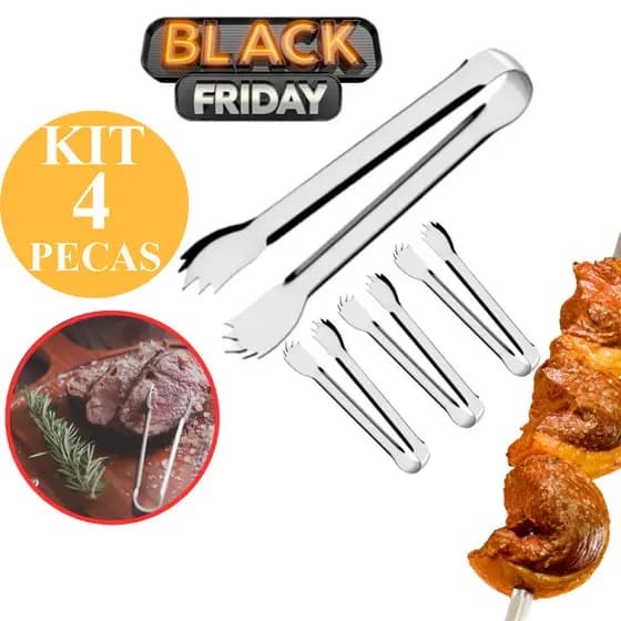 Kit 04 Pegador de Carne em Inox Pegador Gelo Frutas Sobremesas Salada Buffet Restaurante Churrascaria