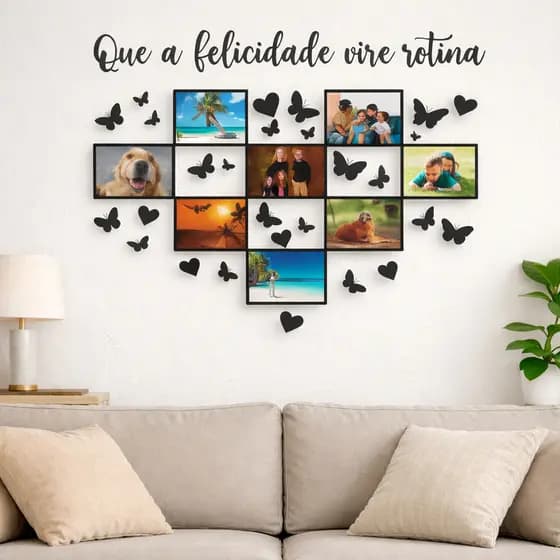 Arte de parede com mural de madeira MDF com 8 fotos Òtimo para Decoração de Quarto e Sala Lançamento