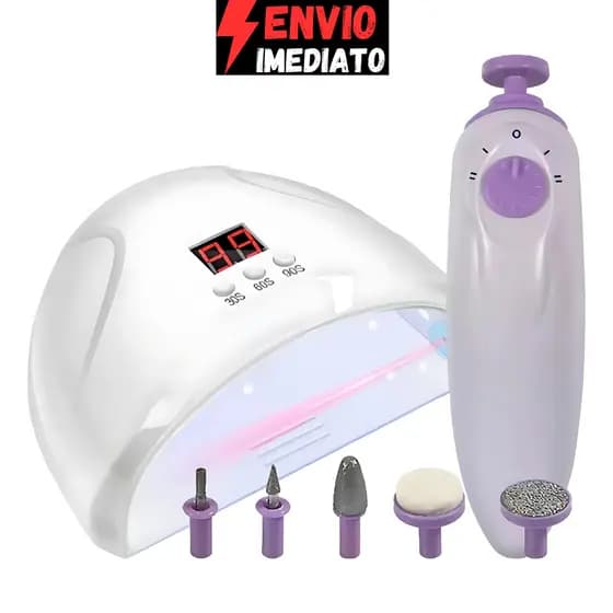 Kit Cabine Secadora de Unha LED UV USB + Lixa Elétrica p Unhas Sem Fio Prático