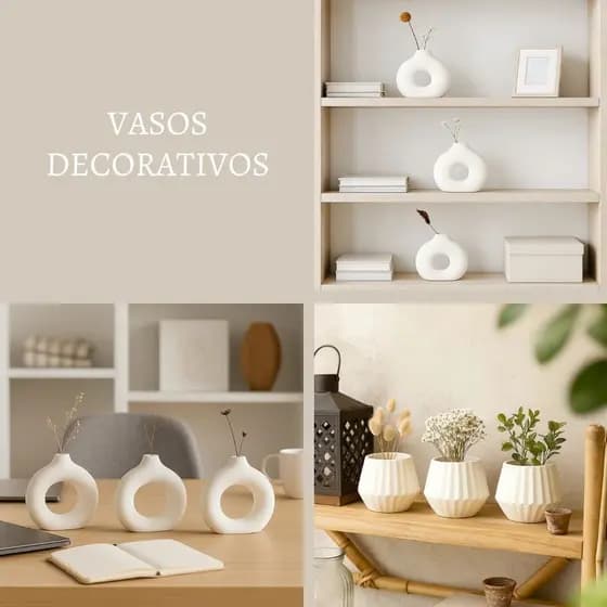 Kit Vaso Branco 3 Peças Sala Mesa Centro Moderna Trigeo