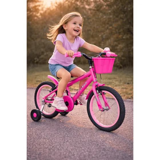 Bicicleta Infantil Aro 16 Feminina Rosa com Rodinhas | Ideal 4 a 7 Anos | Segura, Resistente e Confortável