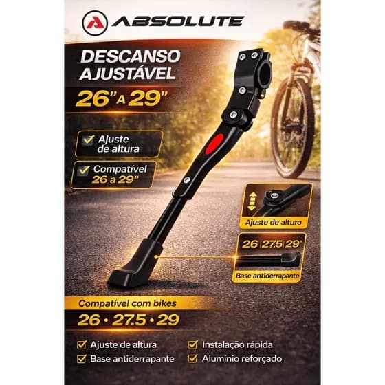 Descanso Lateral ABSOLUTE Pezinho Alumínio De Descanso Para Bike Bicicleta Regulavel Emborrachado Com Apoio Aluminio