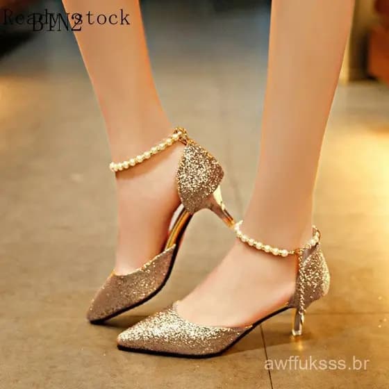 2022 Mulheres Novos Sapatos De Salto Alto Cristal Prata Casamento Da Noiva Dama De Honra Sequence Brincos 5233