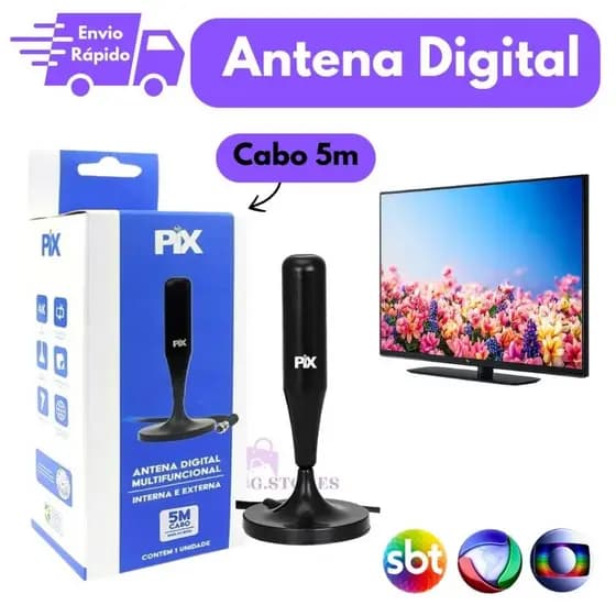Antena Digital TV 5m HD Alta Sensibilidade Sinal Forte Longo Alcance Fácil Instalação