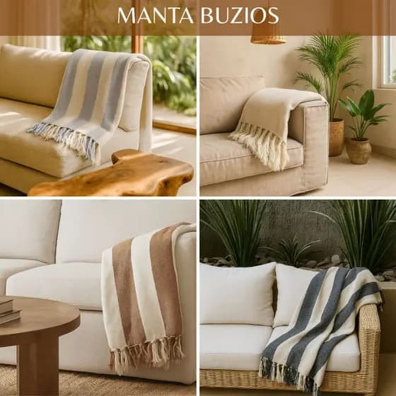 Manta Macia Decorativa — Algodão Premium com Listras Harmoniosas e Franjas, Perfeita para Quartos e Salas 2,40x1,80