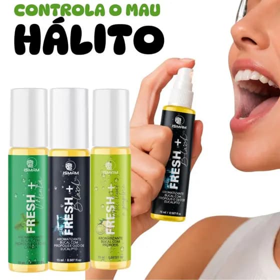 Spray Higiene Bucal Hálito Fresh + Aromatizante Bucal 15ml Própolis Elimina Mau Hálito Fresco Hortelã Eucalipto Limão