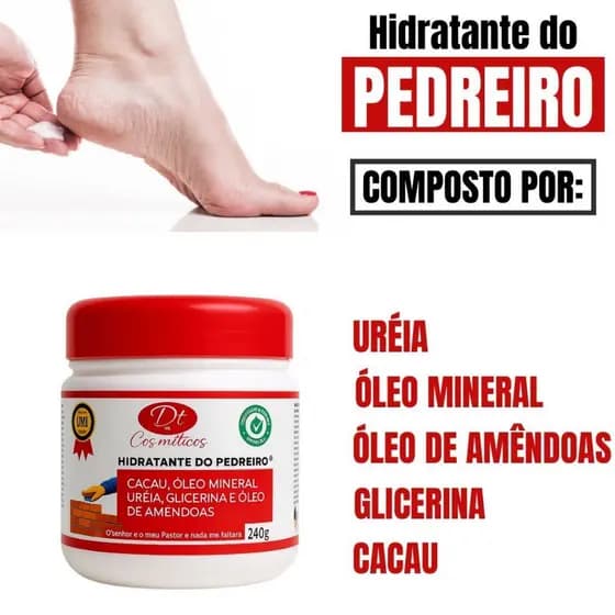 Creme de Pedreiro Com Ureia Para Pés Rachados Mãos e Cotovelos Ressecados Ultra Hidratante Cacau , Óleo de amendoas