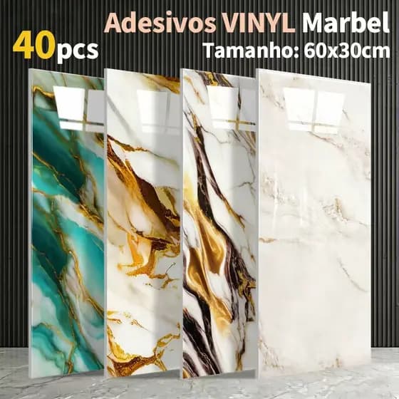 Kit com 10/20/40 Placas Adesivas Efeito Mármore 60x30cm | Decoração Resistente e Moderna para Sala, Quarto e Cozinha