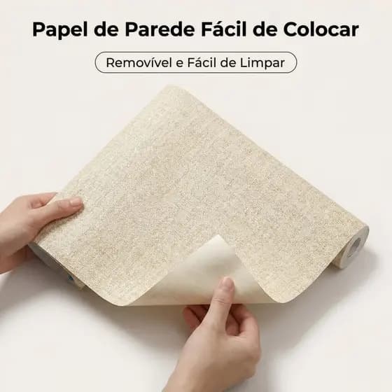 Papel Adesivo Imita Linho Marrom Claro Autocolante Removível Impermeável 45cm x 5m Decoração para Sala Quarto Cozinha