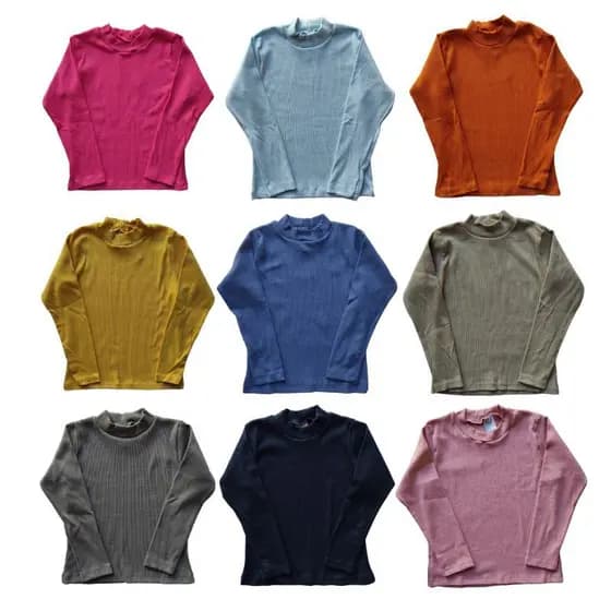 Kit 3 Peças Blusa Gola Alta Malha Canelada Cacharrel Infantil Menina Tamanho 1 ao 10 Anos