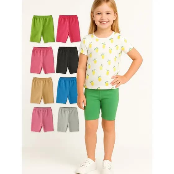 Kit com 5 Bermudas Ciclista Verão Infantil Menina 1 ao 10 Anos