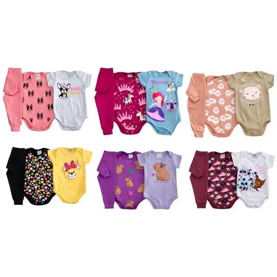Kit 3 a 15 peças body longo bebê menina sortido conjunto para bebê roupa de bebê tamanho RN ao GG