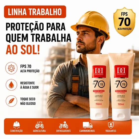 Kit 2 Protetor Solar FPS 70 – 150ml DANDAS | Uso Diário Facial e Corporal, Resistente a Agua