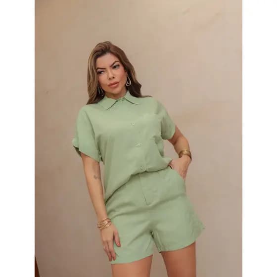 CONJUNTO FEMININO CAMISA MANGA CURTA E SHORT SP034