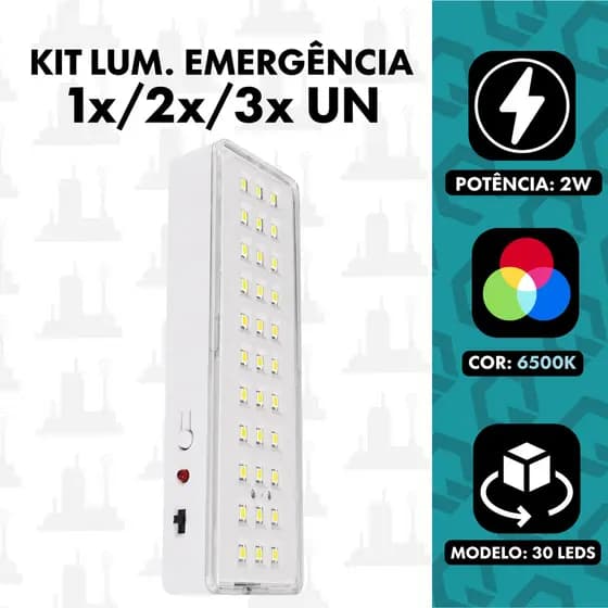 Kit 1, 2, 3 Luminaria de emergencia 30 leds 2W Branco Frio TOP LIGHT