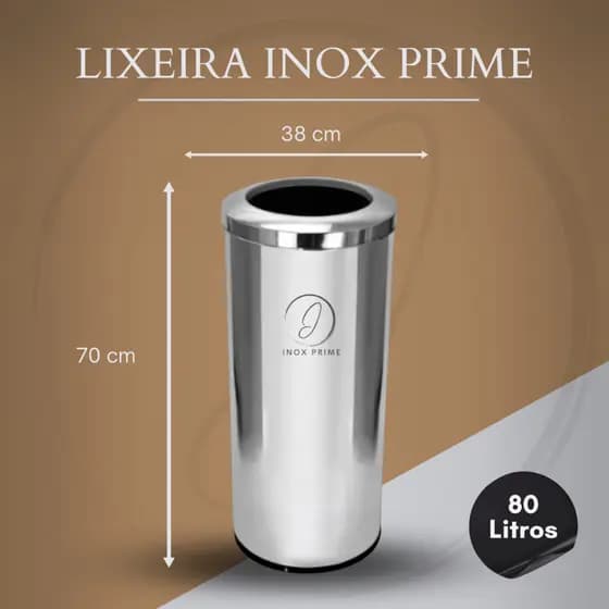 Lixeira InoxPrime 80 Litros Tampa Aro 38x70