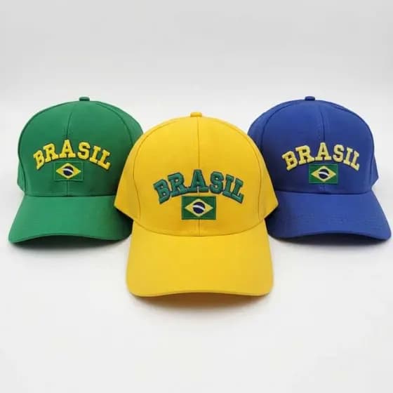 Boné Bordado Brasil Aba Curva Adulto Unissex com Regulagem