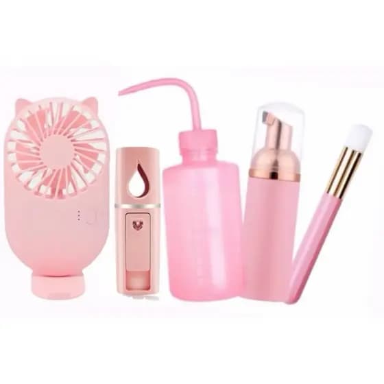 Kitcombinacao Higienização limpeza de Cilios pump mini ventilador pisseta nano pincel