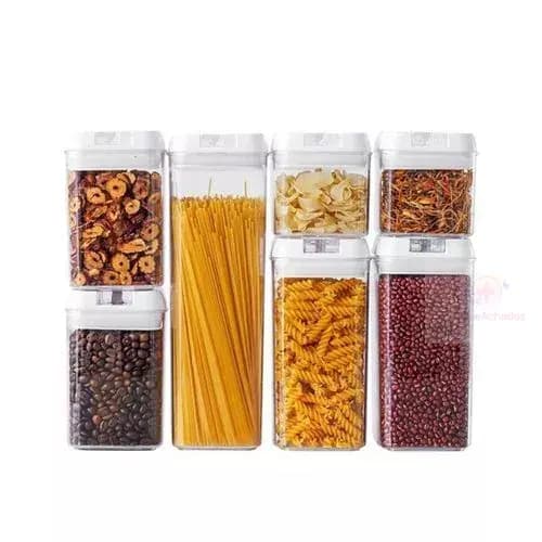 Kit Potes Hermeticos Acrilico Organizador Multiuso Cozinha 7 Pecas Transparente Vedacao Segura